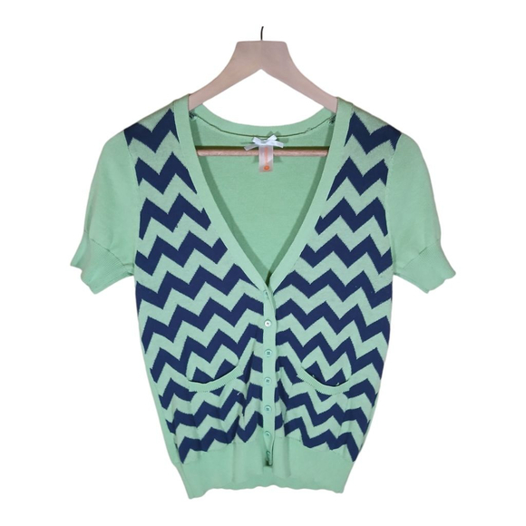 Downeast Womens Short Sleeve Cardigan Sweater Green & Blue Size Small Casual‎ - Picture 1 of 5